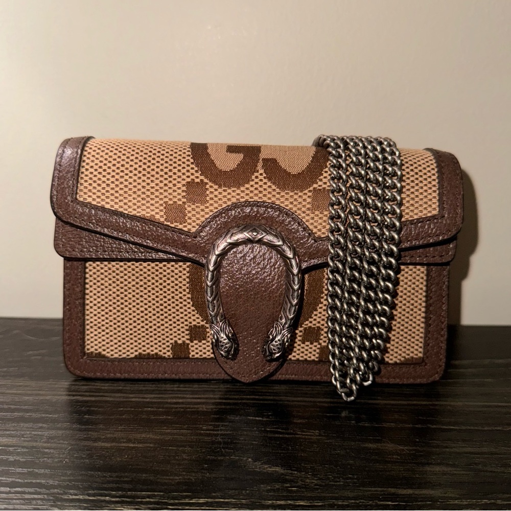 Gucci Jumbo GG Canvas Dionysus Chain Shoulder Bag 2067 Brown Leather Women